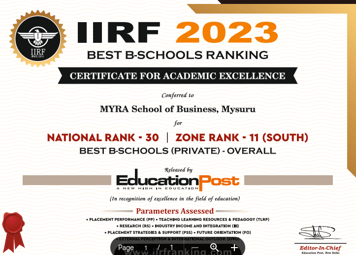 MYRA School of Business Mysore IIRF 2023 -  Rankings photo 13